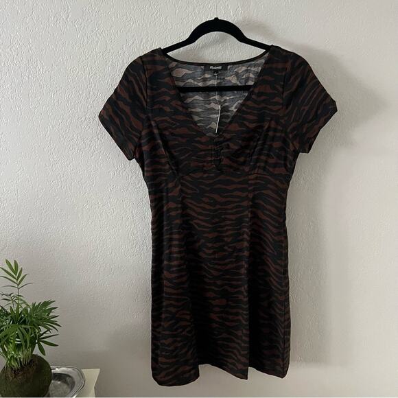 Madewell V-Neck Mini Dress in Abstract Animal - Picture 2 of 7